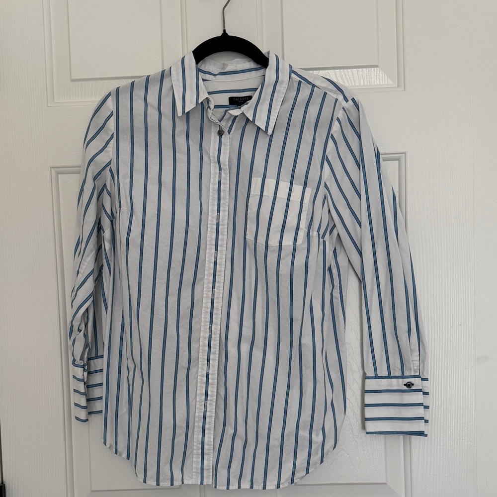 Talbots White and Blue Striped Boyfriend Shirt MP